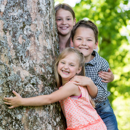 Kinder umarmen einen Baum