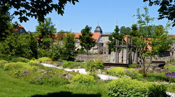 Schlosspark mit blühenden Blumen 