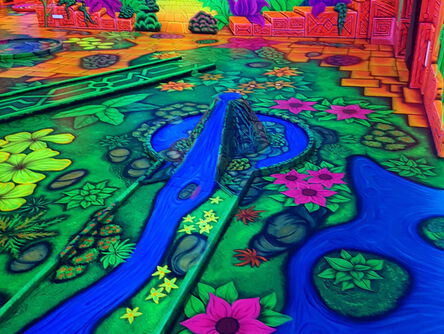 Bunte Bahn beim Schwarzlicht Minigolf