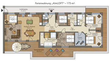 Grundriss der gesamten AlmLOFT Ferienwohnung