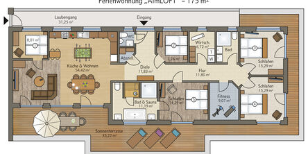 Grundriss der gesamten AlmLOFT Ferienwohnung