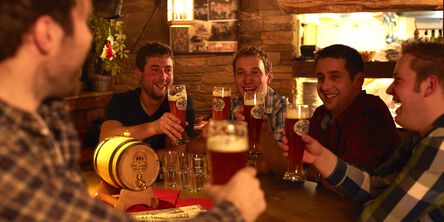 Fünf Männer trinken gemeinsam Bier 