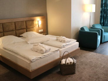 Doppelbett im neuen Doppelzimmer von Göbel's Stryckhaus