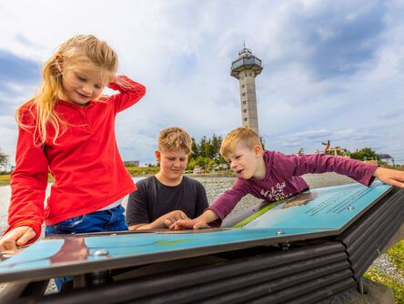 Kinder vor dem Bilderbuch an Riekes Raupenweg