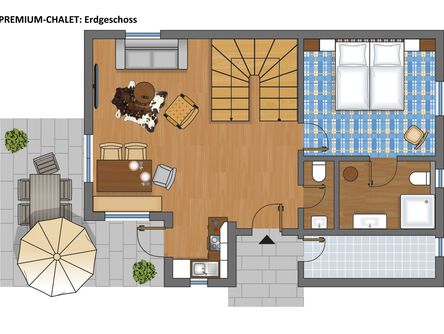 Bunter Grudriss des Premium Chalets